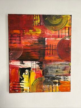 Canvas Painting 16 X 20 Acrylic Orange Yellow Red Gothic Art Titled Indecision